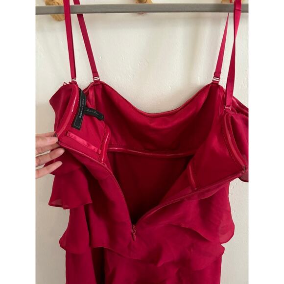 BCBGMaxazria Dress Women's 6 Ginger Ruffled Tiered Strapless Silk Red Wine - Picture 7 of 12